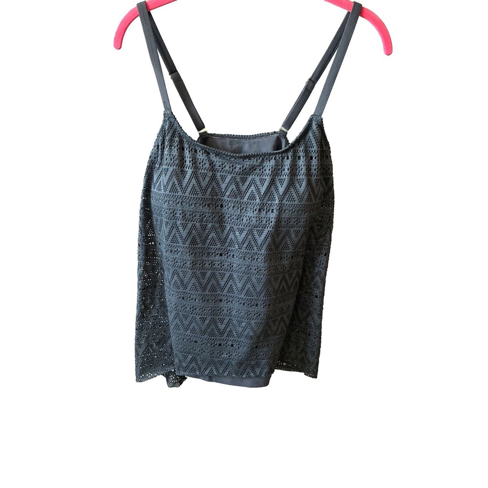 Amazon Crochet Lace Tankini Swim Top Padded Grey Sz L Swing Sling Split